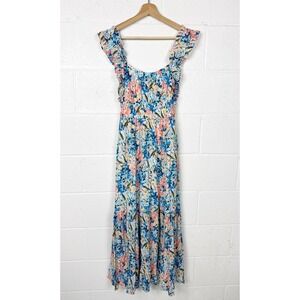 Abercrombie & Fitch TALL Floral Maxi Dress‎ XS Blue Pink Ruffle Sleeve